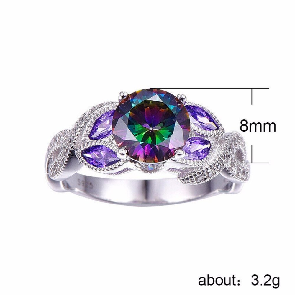 Fantastic 925 Silver Round Cut Mystic Topaz Ring - Picture 4 of 5